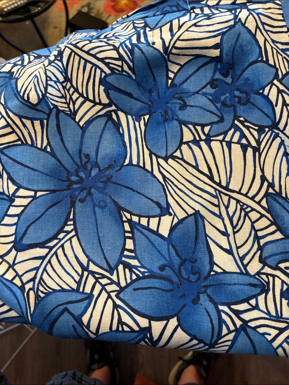 Blue and Cream Floral-Stripe Linen Blend skirt